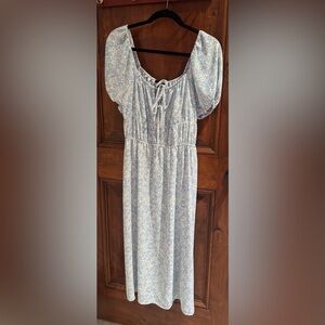 Who What Wear Blue and White Smocked Midi Sundress medium